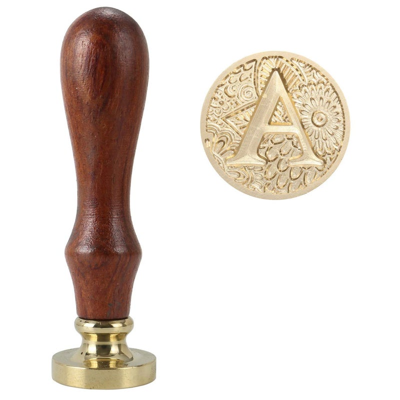 Yoption Letter A Wax Seal Stamp, Yoption Brass Head Botanical Alphabet Initial Sealing Stamp with Wooden Handle - Image 2